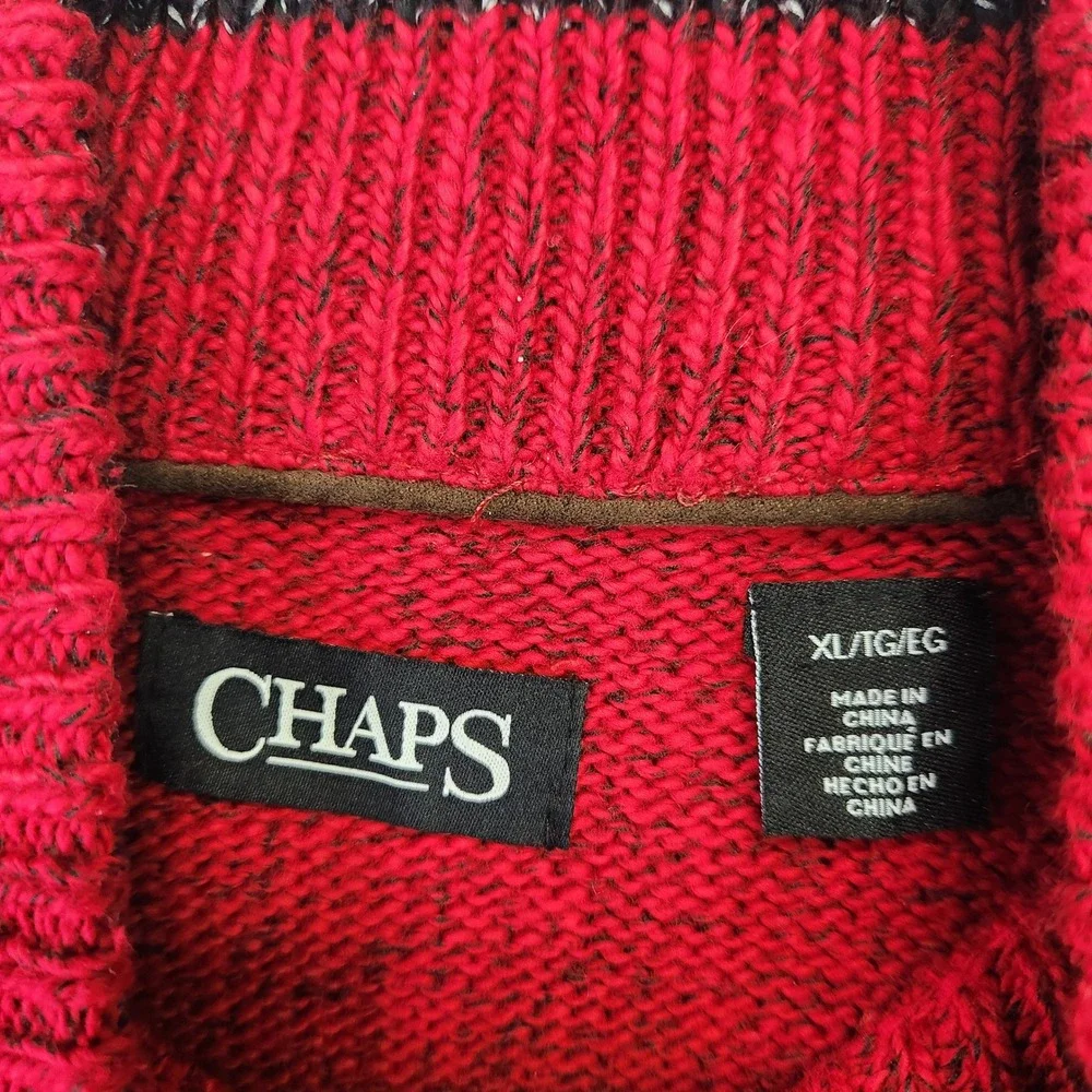 Chaps Mens XL Red Marl Quarter‎ Zip Mock Neck Pullover Sweater Long Sleeve